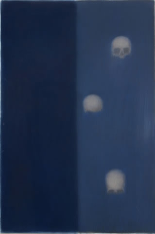 Nature morte, Drei Sch&auml;del in blau,&nbsp; 2006
pastello su carta
168 x 114 cm